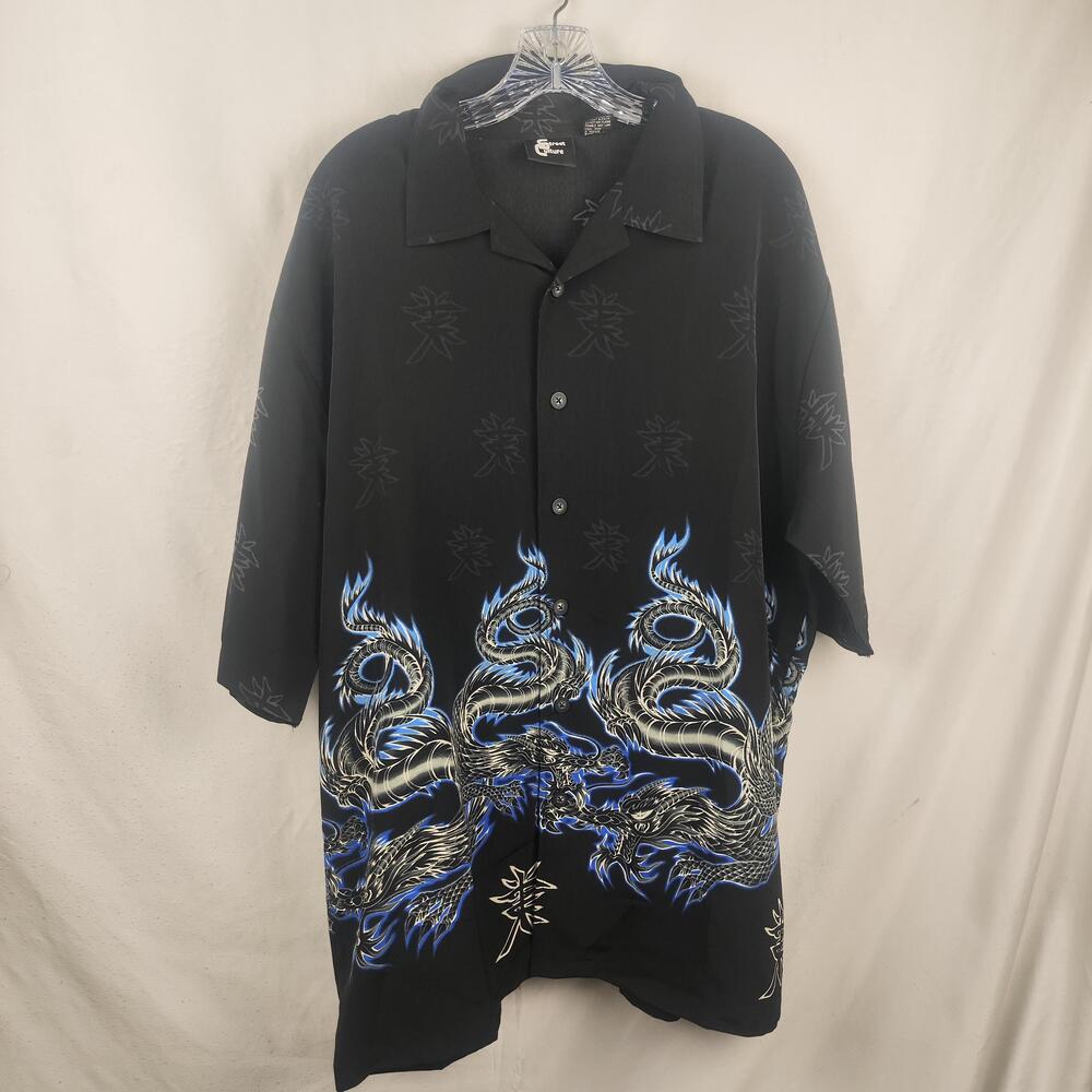 Street Culture Shirt Mens XL Black Dragon Graphic Button Up Short Sleeve Camp